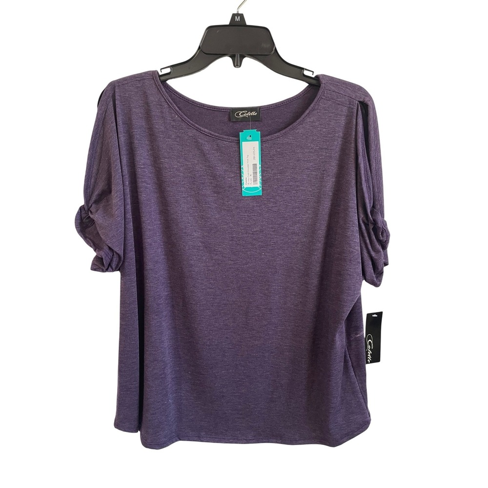 Colette Romey Cold Shoulder Knit Top Purple Womens XL NEW‎